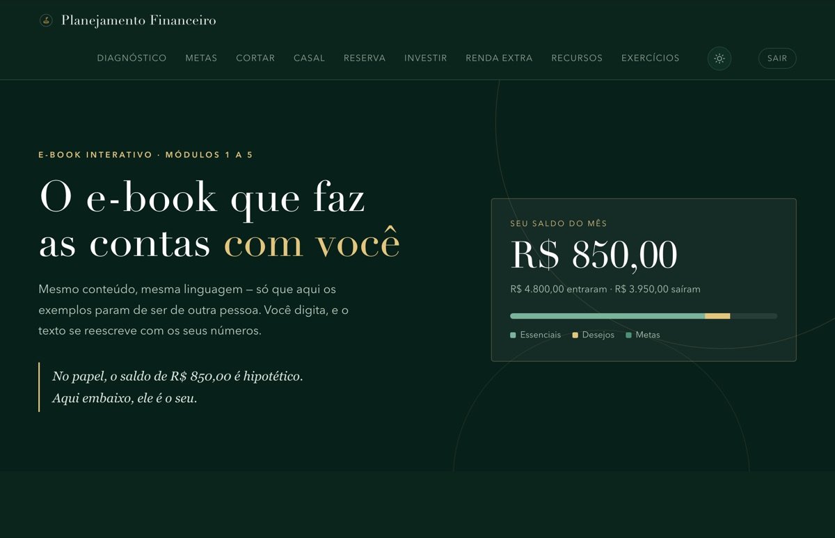 Tela do e-book interativo mostrando o saldo do mês calculado automaticamente